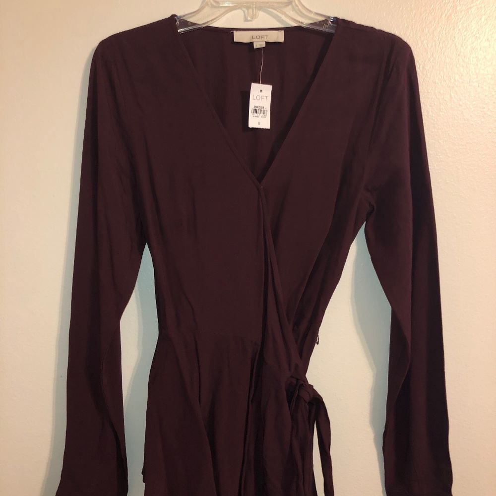 Long sleeve burgundy wrap blouse